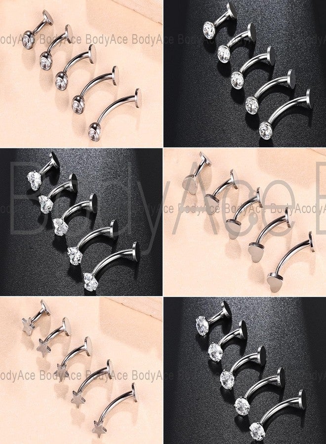 BodyAce 14G Floating Belly Button Rings Surgical Steel Curved Navel Ring Cubic Zirconia Long Bars Internally Threaded Flat Back Piercing Barbells 6/8/10/12/14MM [1.6mm=14G,BL:6mm] - Image 3